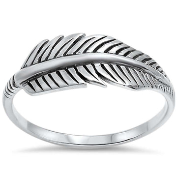 Cute Oxidized Simple Plain Feather Leaf Ring 925 Sterling Silver